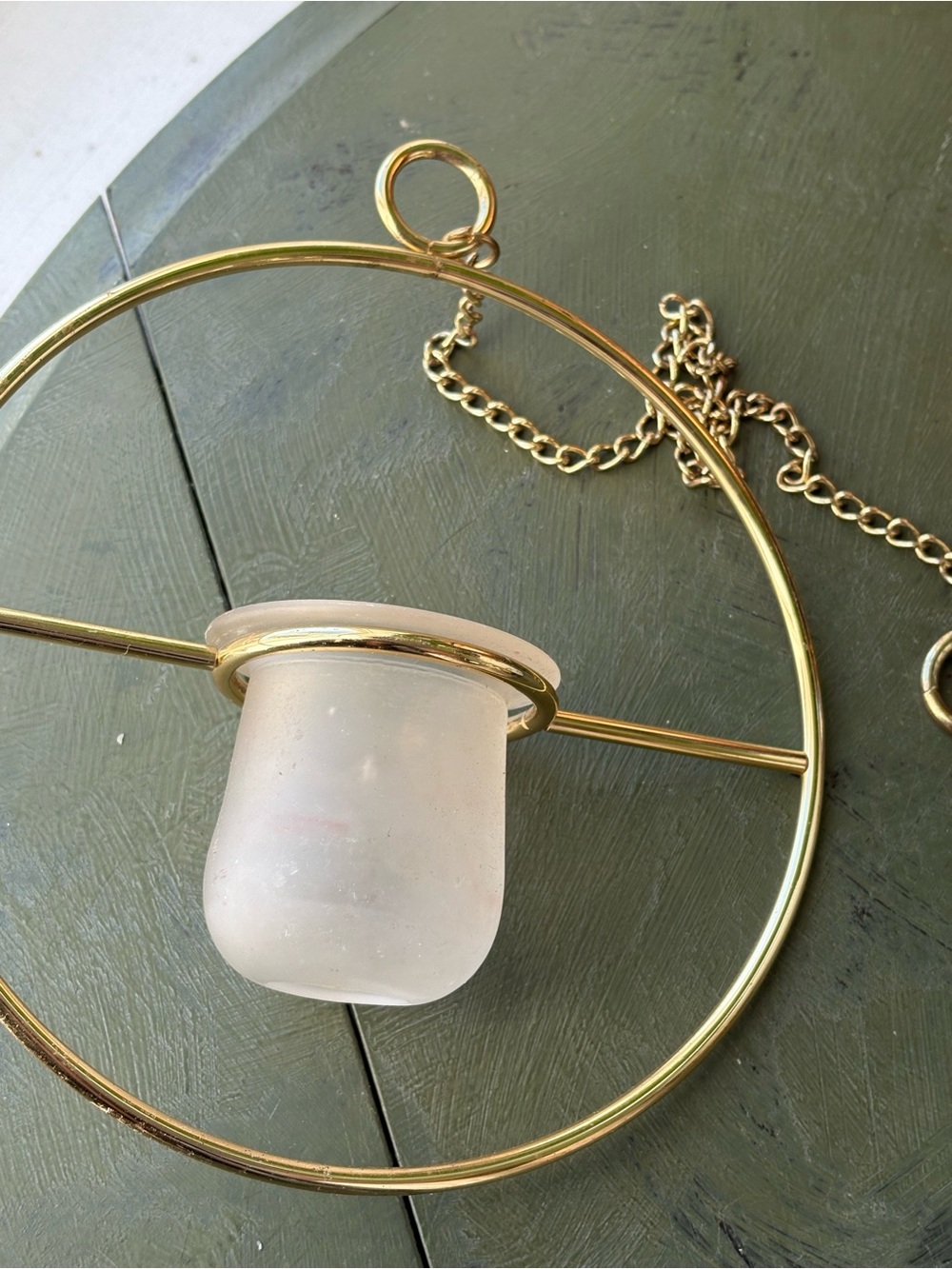 Gold Hanging Ring Votive Holder with Frosted Glass Candle Holder